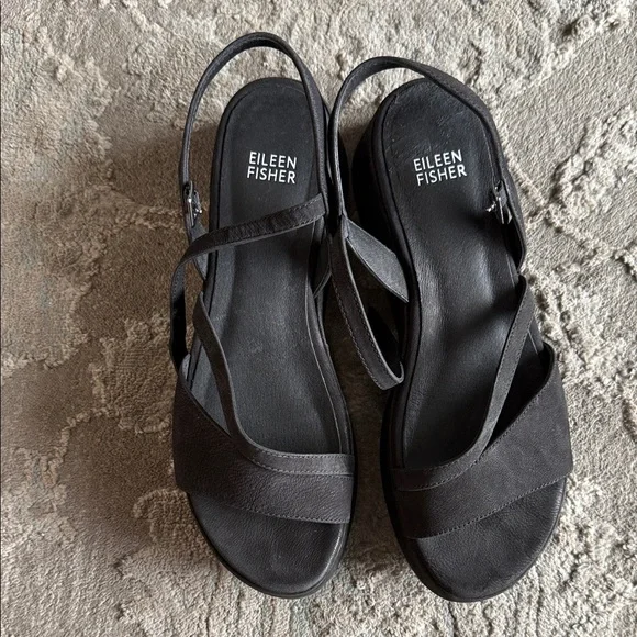Eileen Fisher Dae Leather Wedge Sandal 8 Used - Picture 5 of 9